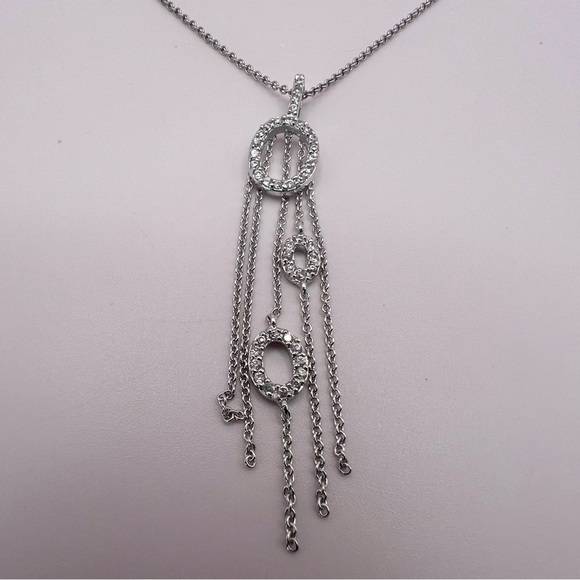 Sterling Silver CZ Fringe Pendant Necklace | Layered Drop Statement Jewelry - Picture 7 of 12